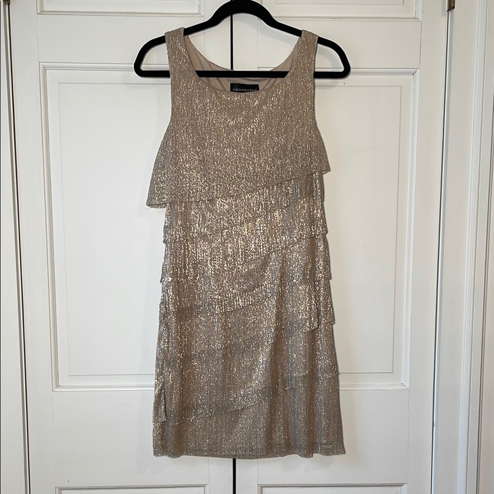 Connected Apparel Hold Metallic Tiered Mini Dress